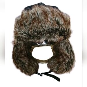 Wool Flannel Trapper Hat Black Plaid Fur Quilted Lined Elmer Fudd Winter Ski O/S